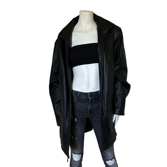 Stunning Oversized Vintage Boyfriend Black Leather Coat Jacket - Picture 2 of 12